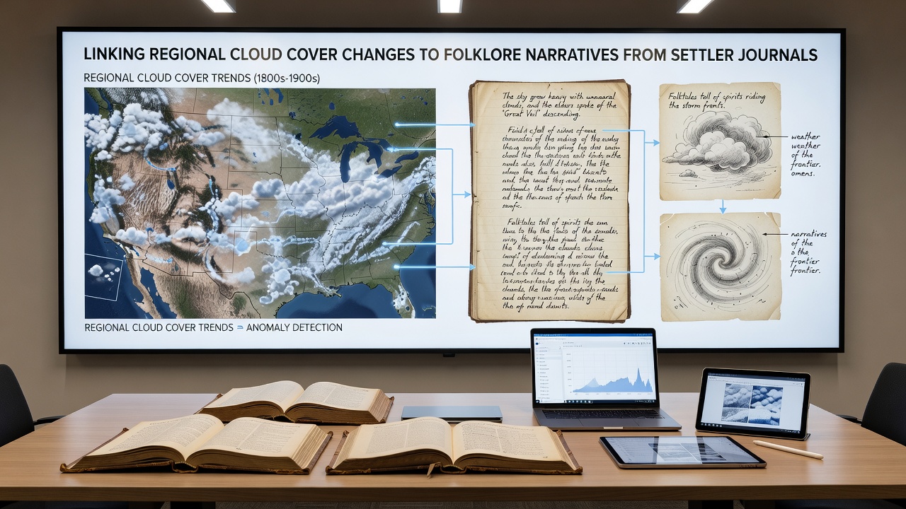 Side-by-side comparison of 19th century journal excerpts and current regional cloud cover charts